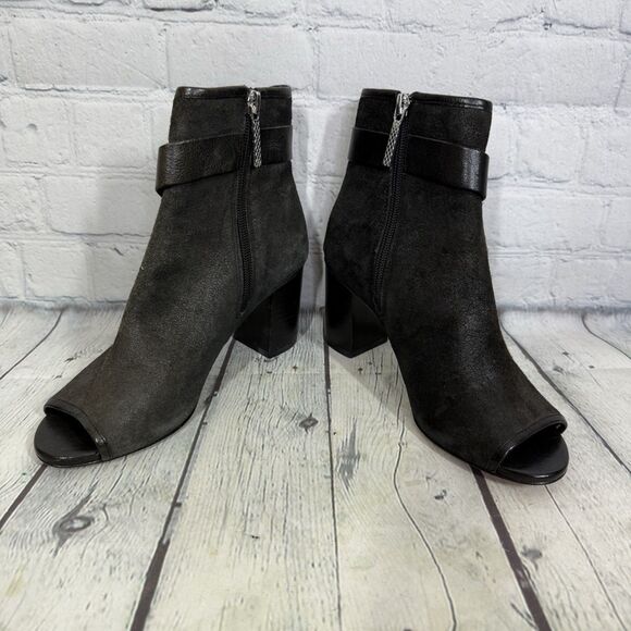 Donald Pliner Ankle Peep Booties Sandals Leather Suede Size 6 Buckle Biker Punk - Picture 3 of 11